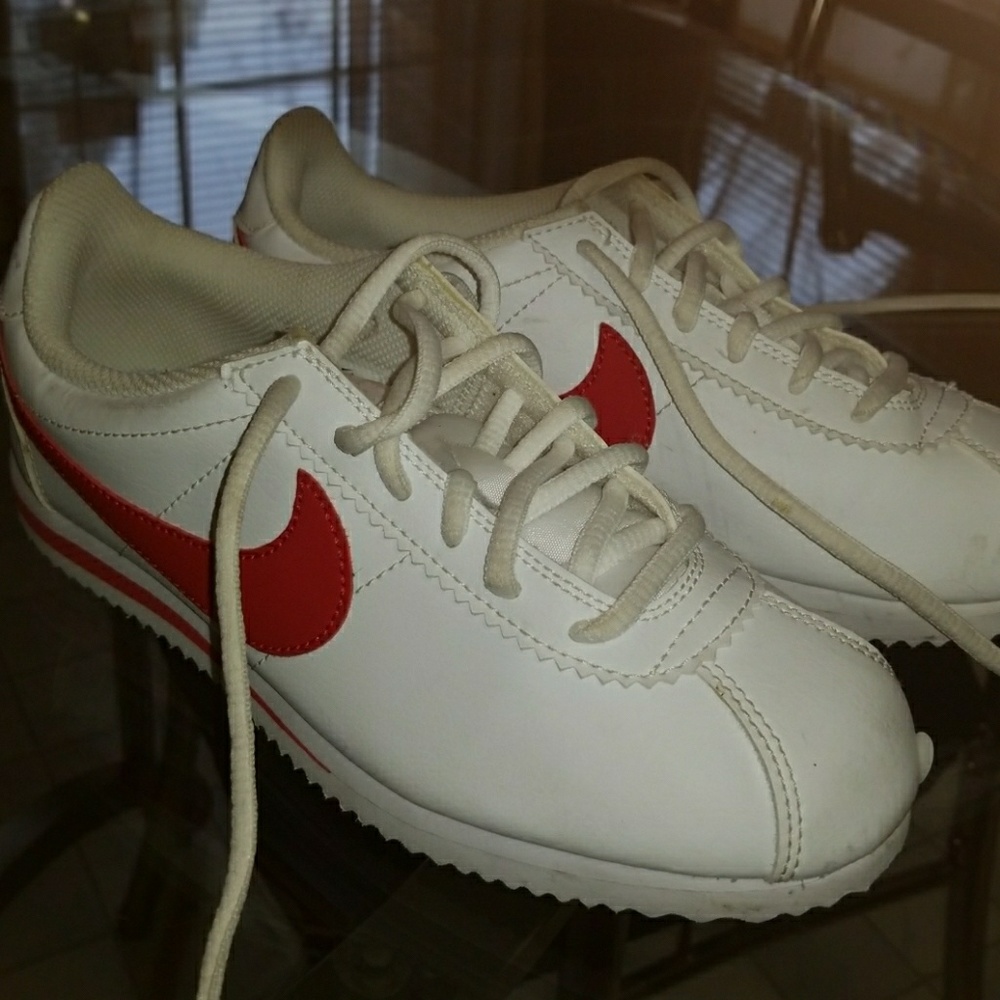 Nike white cortez with red check lightly worn